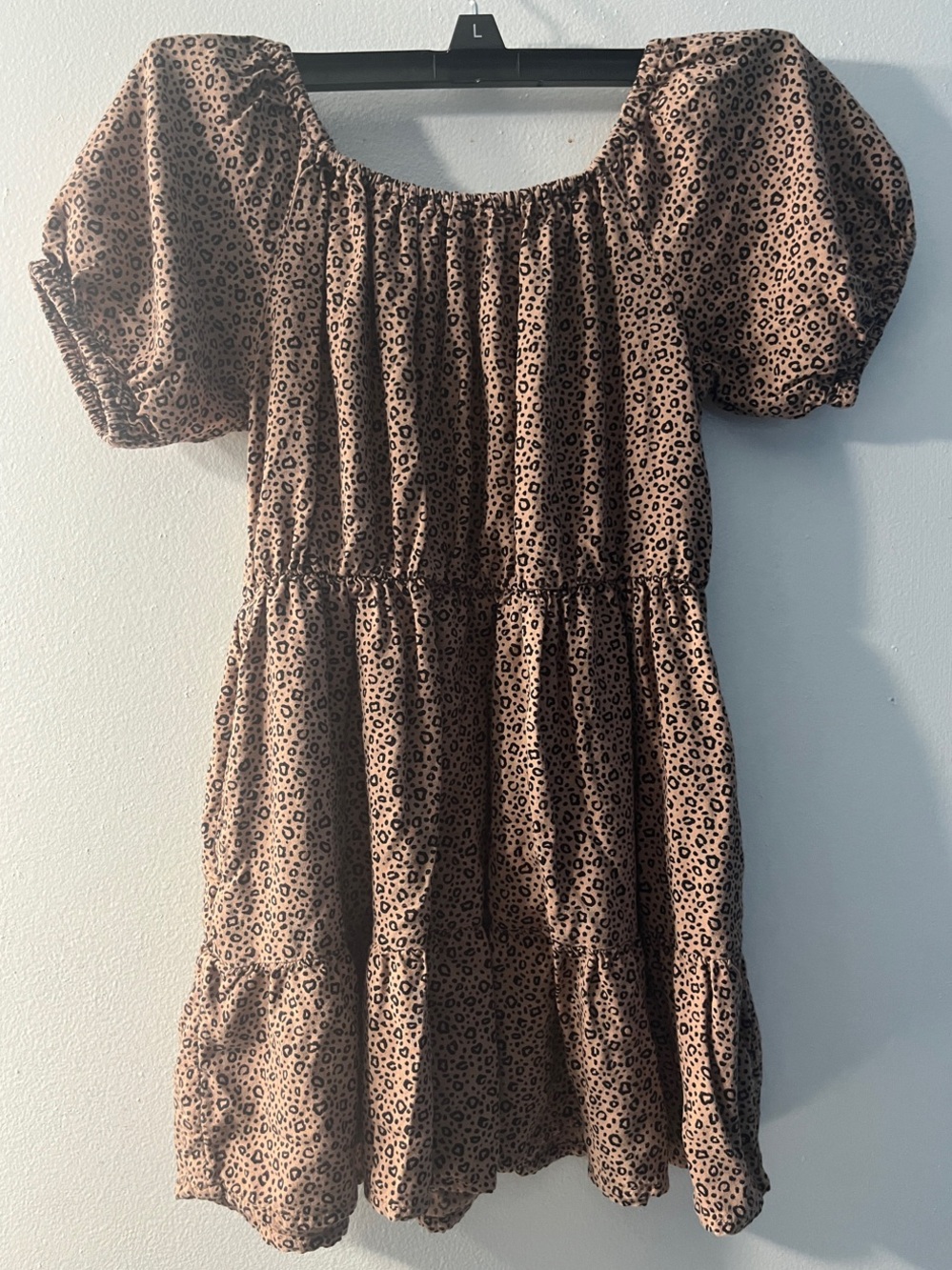 Cat & Jack Brown Leopard Print Puff-Sleeve Tiered Dress